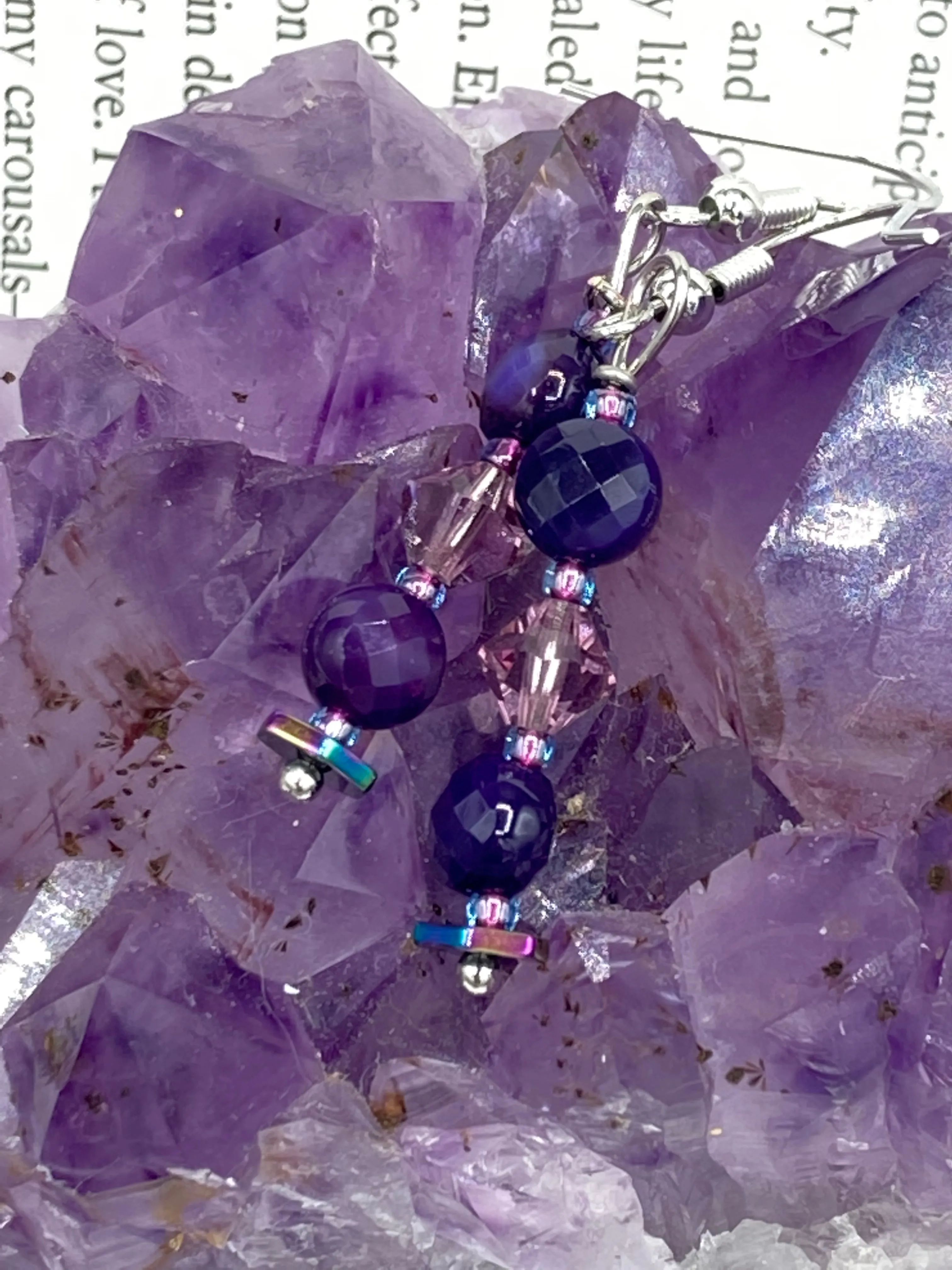 Dainty Light And Dark Purple Glass Beaded Earrings, Shabby Chic, Boho Chic, Nature Inspired