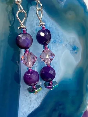 Dainty Light And Dark Purple Glass Beaded Earrings, Shabby Chic, Boho Chic, Nature Inspired