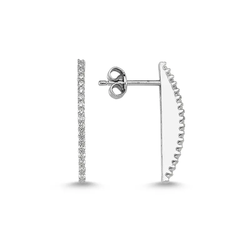 Dainty Simple Curved Bar Stud Silver Earrings