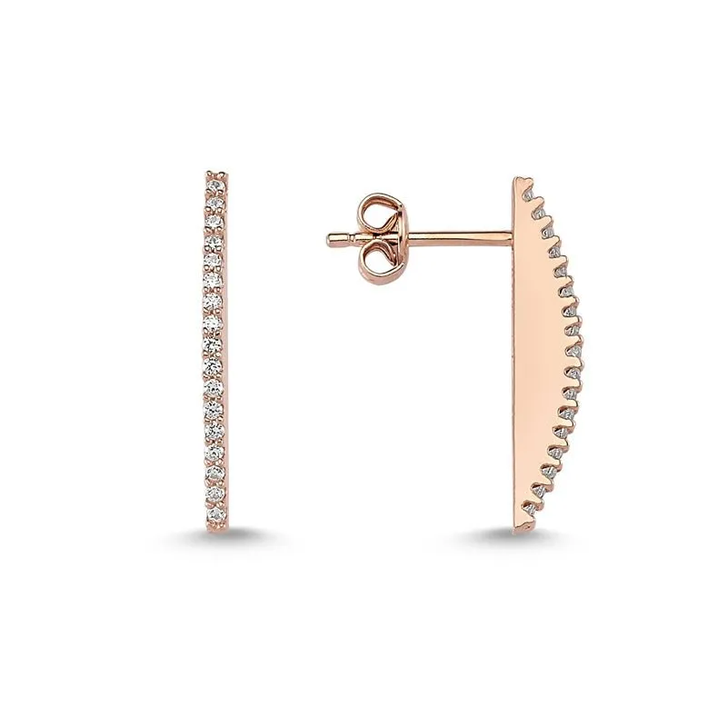 Dainty Simple Curved Bar Stud Silver Earrings