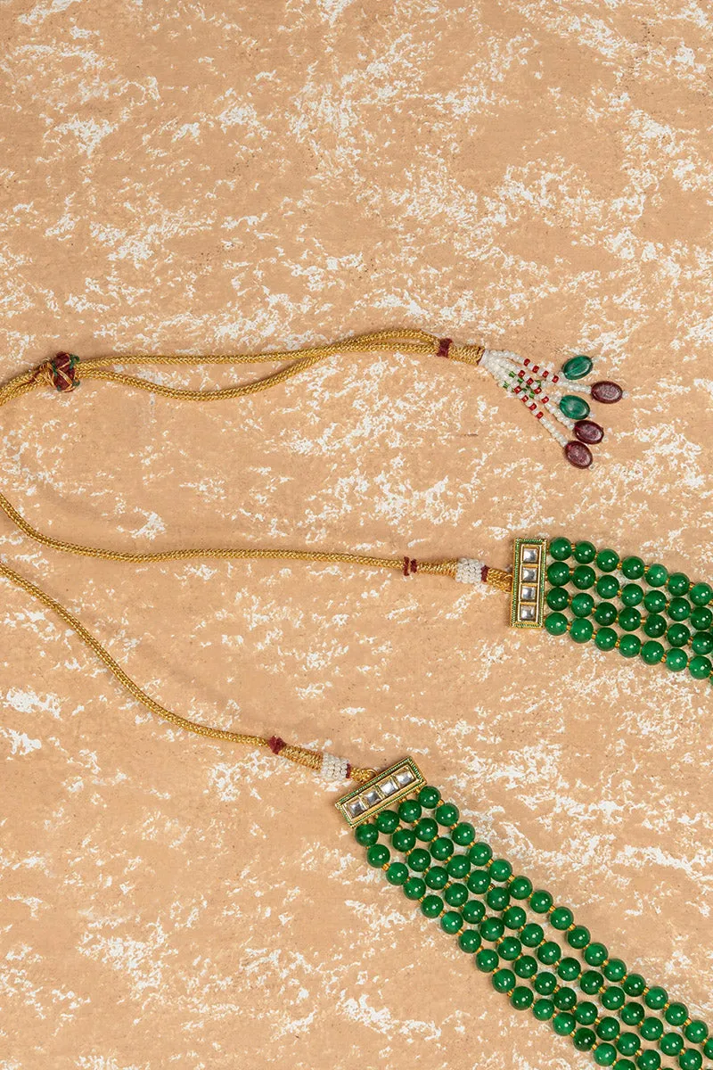 Dark Green Four Layered Mala With Stone Detailing
