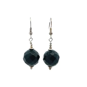 Dark Green Sandstone 14mm Ball Facet Dangle Gemstone Earrings