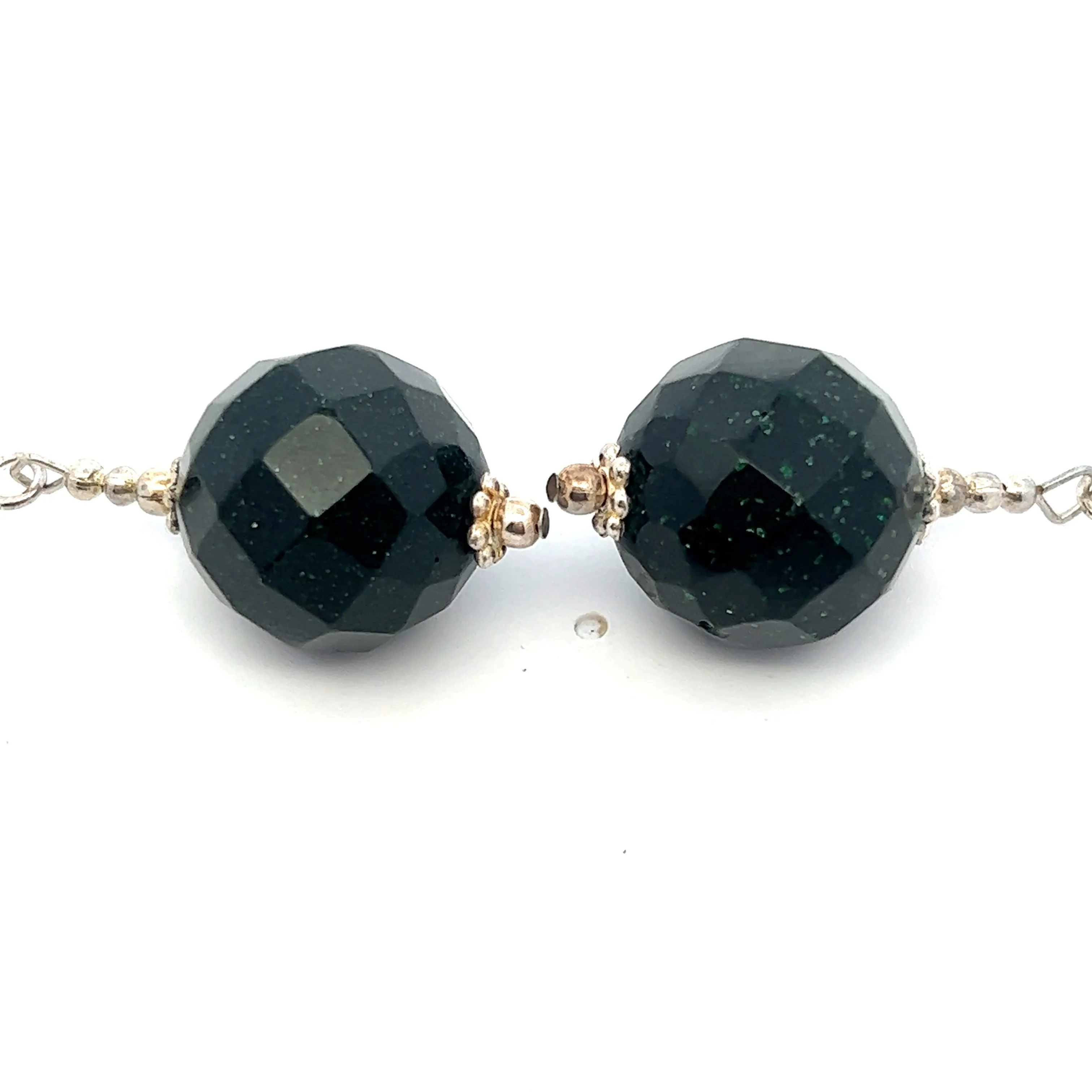 Dark Green Sandstone 14mm Ball Facet Dangle Gemstone Earrings