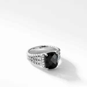 David Yurman Petite Wheaton Ring with Black Onyx and Diamonds - Size 7