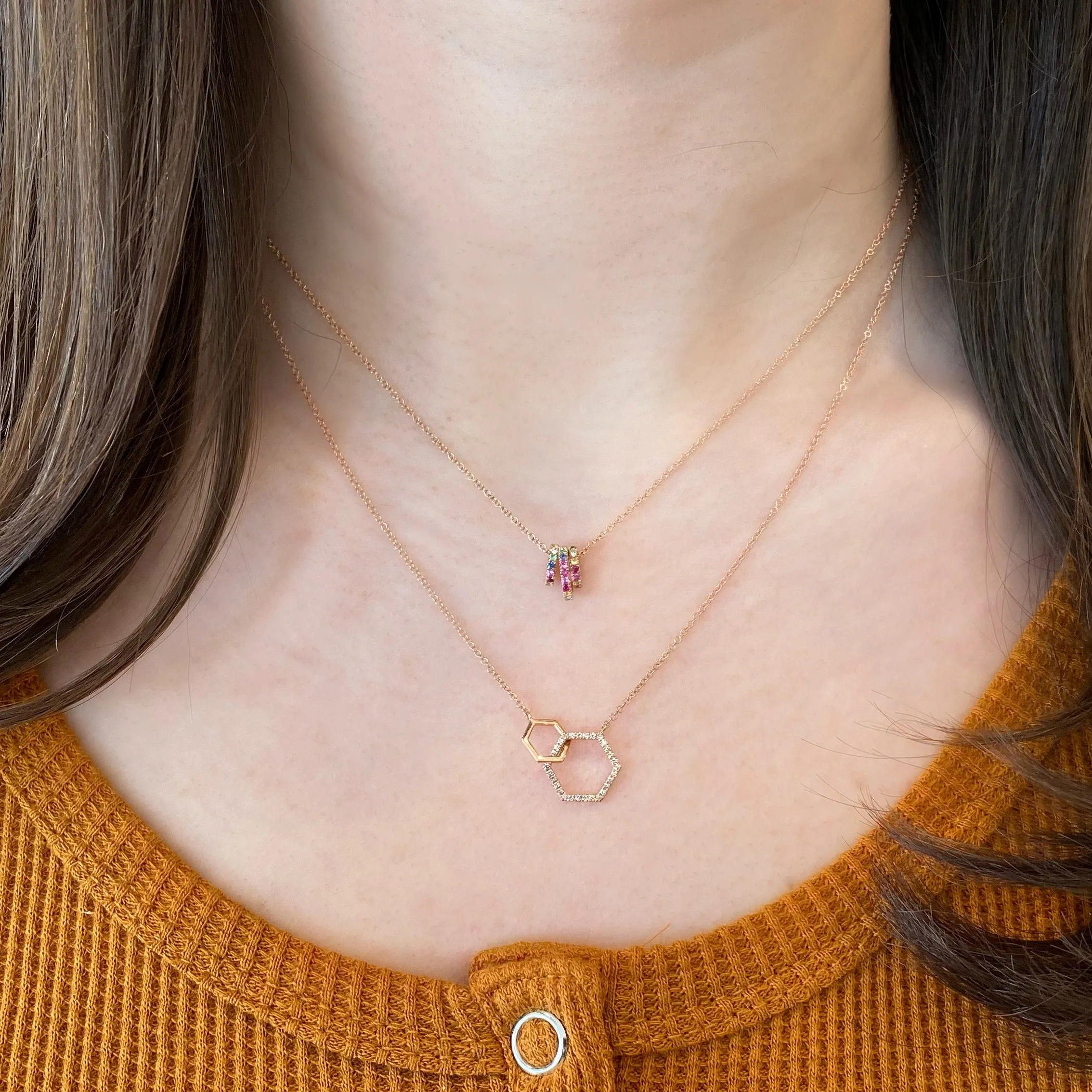 Diamond Double Hexagon Pendant Necklace