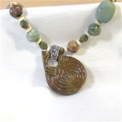 Earth Tones Handmade Necklace with Fair Trade Bead Bold Pendant
