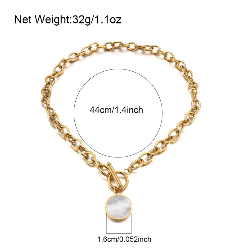 Edgy Fashion Thick Chain with Round Shell Pendant Necklaces