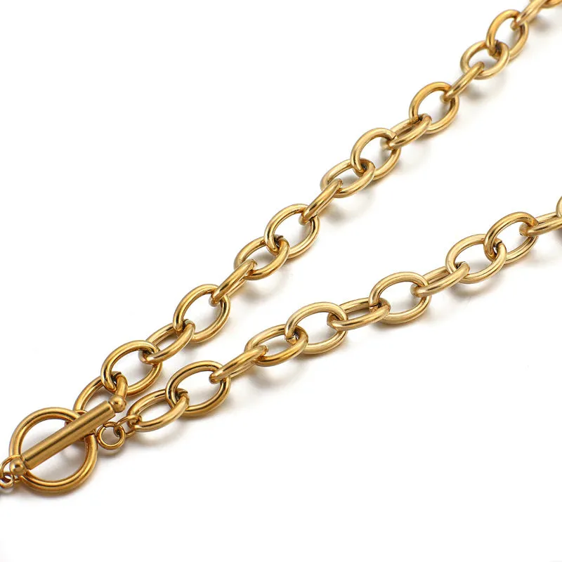 Edgy Fashion Thick Chain with Round Shell Pendant Necklaces