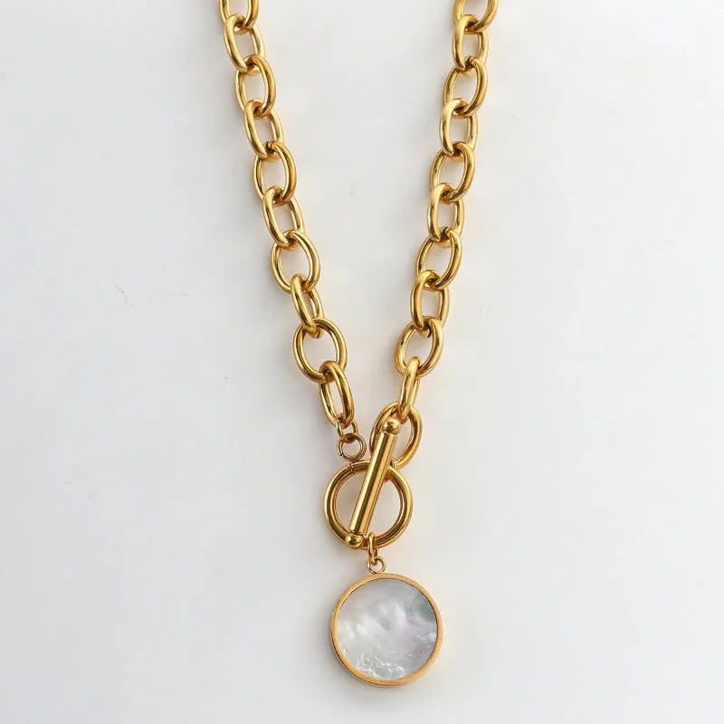 Edgy Fashion Thick Chain with Round Shell Pendant Necklaces