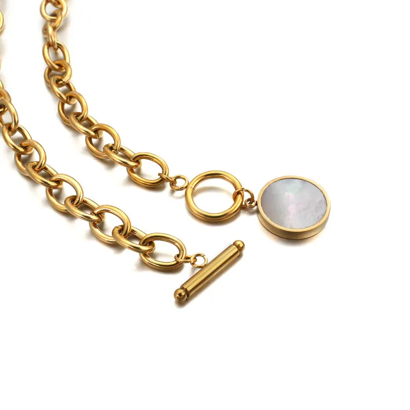 Edgy Fashion Thick Chain with Round Shell Pendant Necklaces