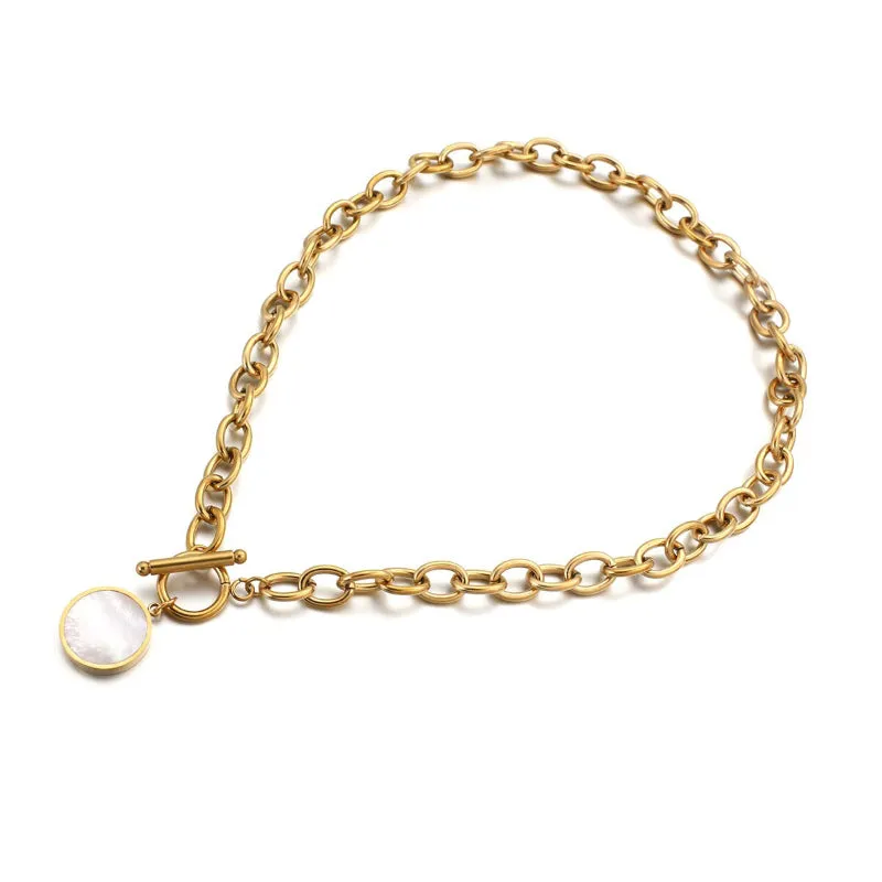 Edgy Fashion Thick Chain with Round Shell Pendant Necklaces