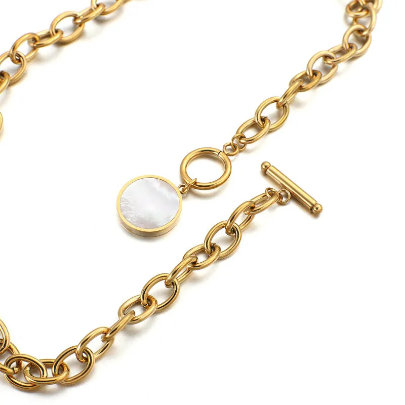 Edgy Fashion Thick Chain with Round Shell Pendant Necklaces