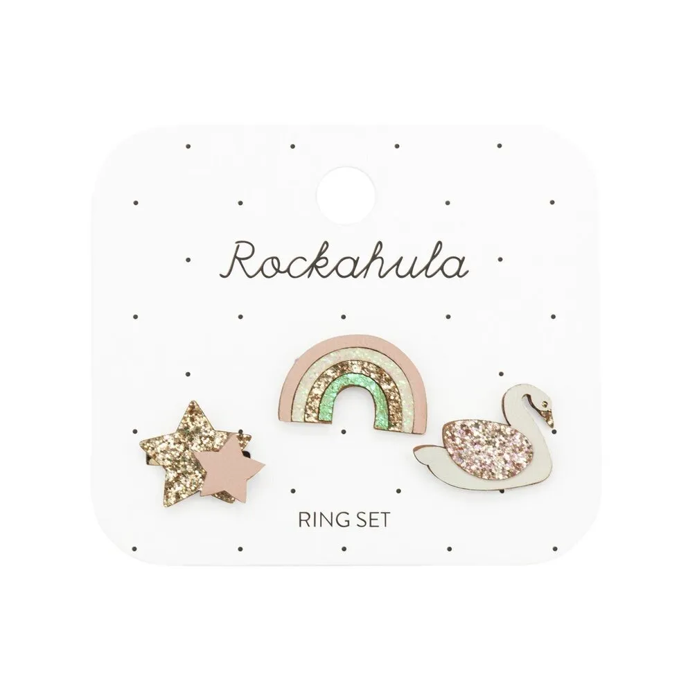 Enchanted Rainbow & Swan Ring Set