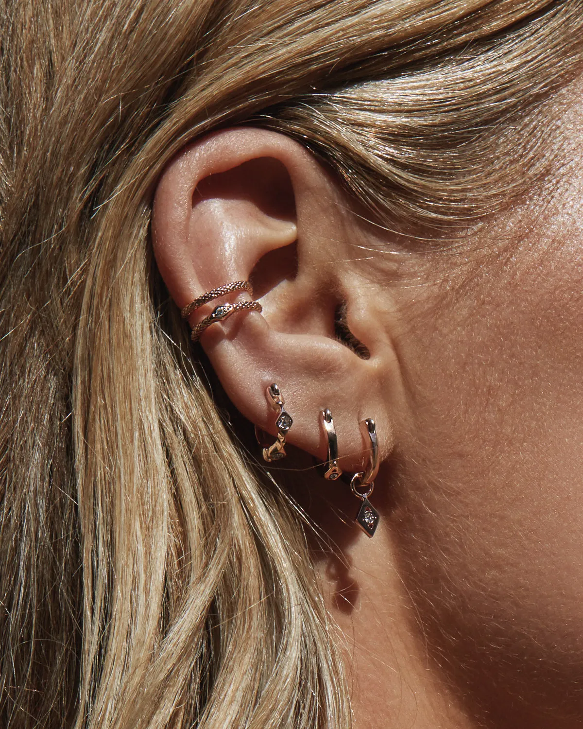Evil Eye Hoop Huggies- Rose Gold