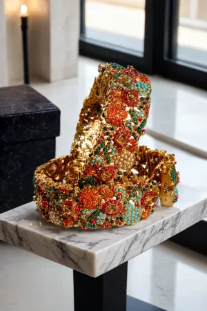 Fariha - Gold Plated Floral Pattern Multicolor Bangles (Set of 2)
