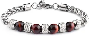 Fashion Women Men Charm 8MM Natural Stone Strand Bracelets Stainless Steel Link Chain Bangles Tiger eye Beaded Yoga Bracelet Male Jewelry