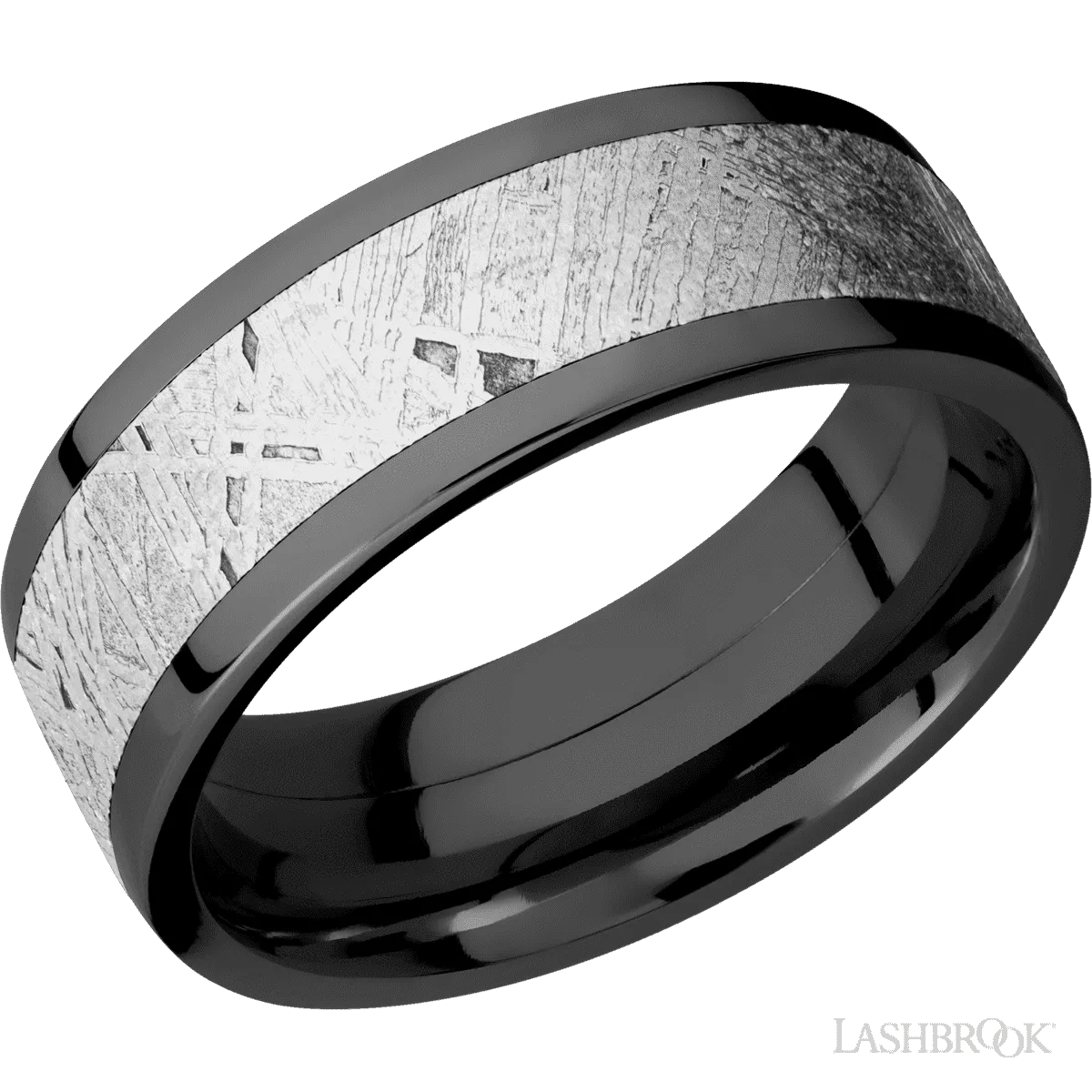 Flat Zirconium with Polish Finish and Meteorite Inlay - 8MM