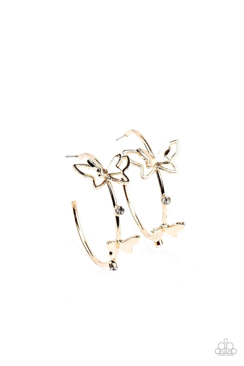 Full Out Flutter - Gold Butterfly Hoop Earrings Paparazzi Accessories