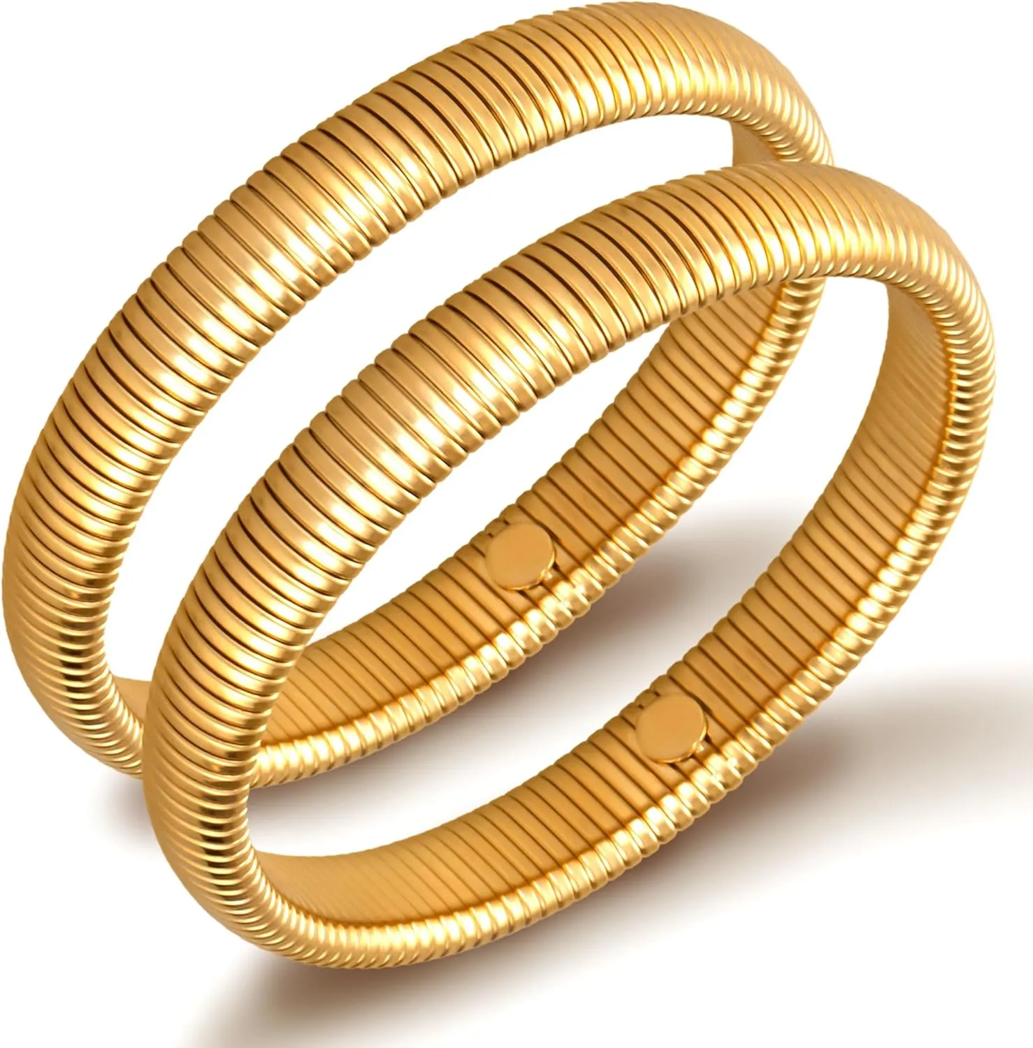 Gold Bangle Bracelets for Women Chunky Stretch Bracelet Set Stackable Bangles 14K Gold Plated Stainless Steel 10mm 16mm 20mm