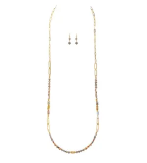 Gold Links Natural Stone Bead Necklace Set