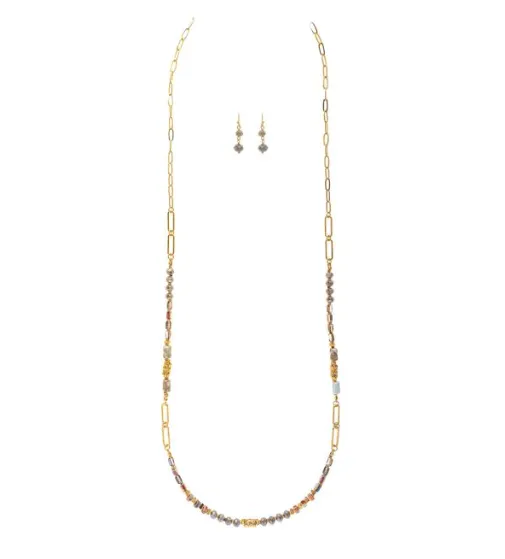 Gold Links Natural Stone Bead Necklace Set