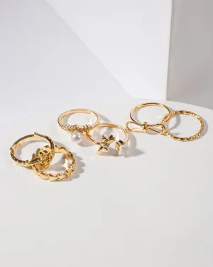 Gold Multi Pack Flower And Bow Rings