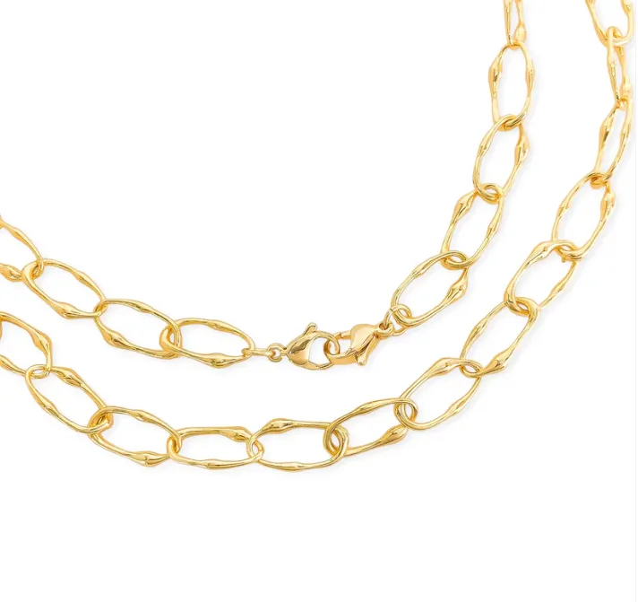 Gold Oval Chain Necklace 36" Long