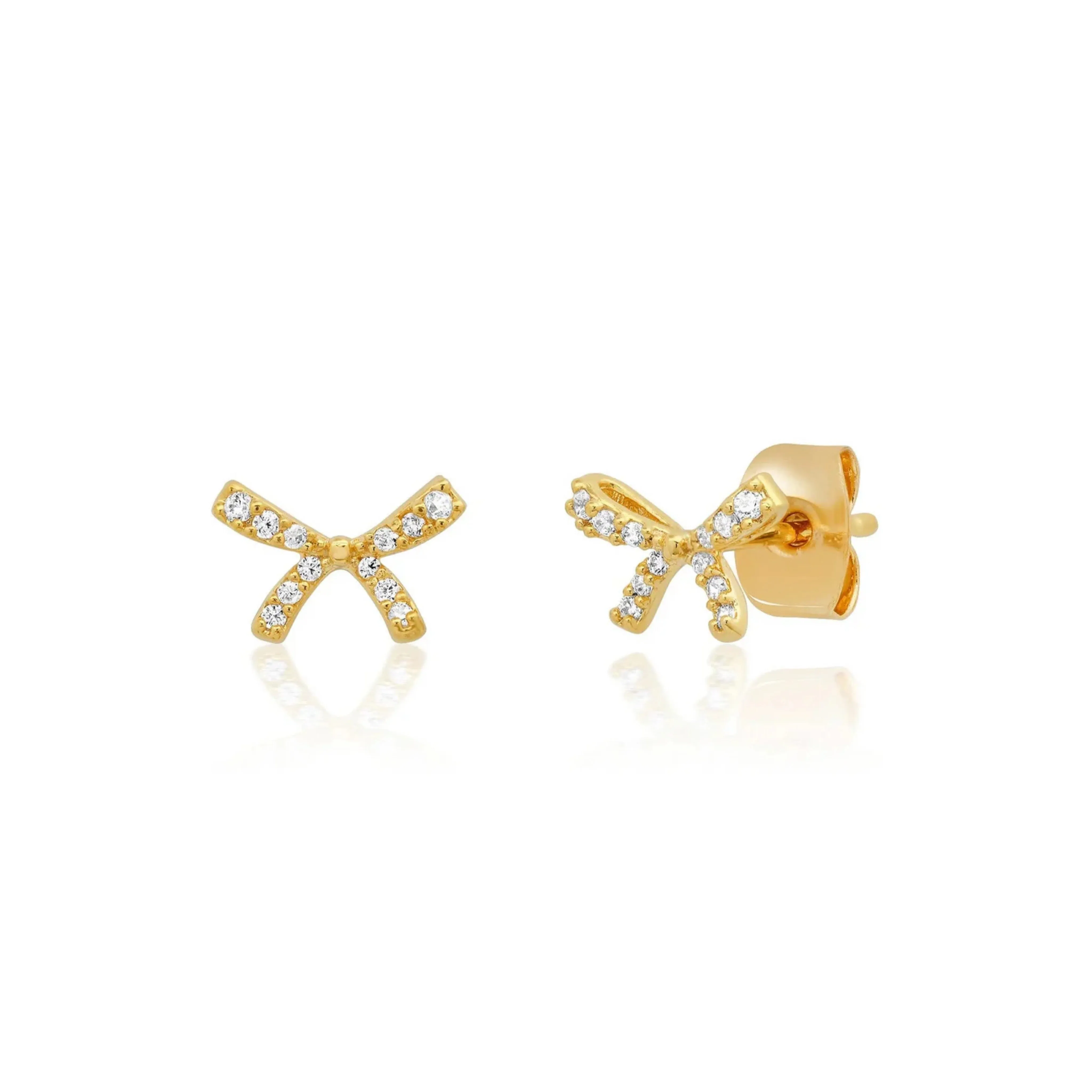 Gold Pave Bow Studs