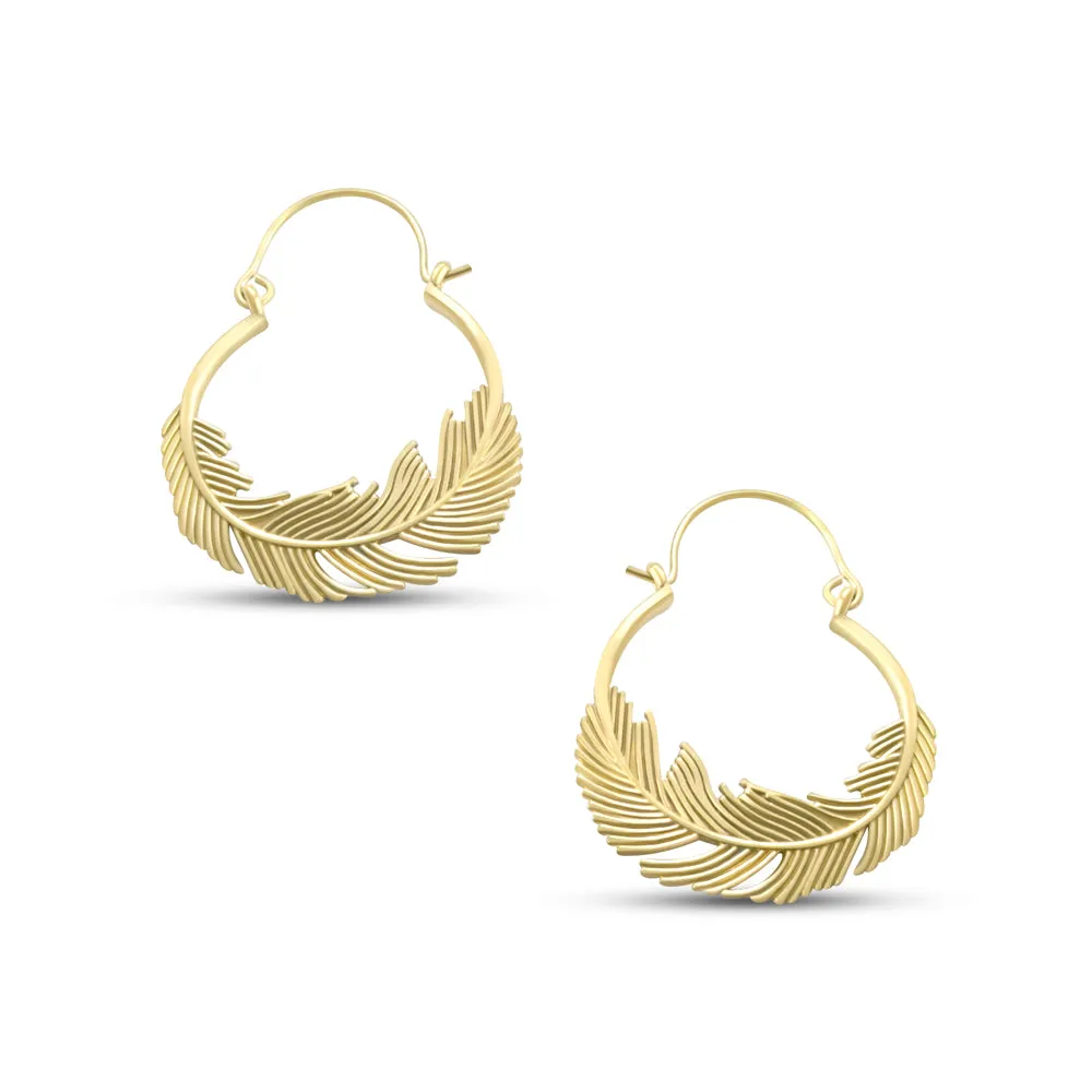 Gold Plated Feather Simple Hoop Earrings
