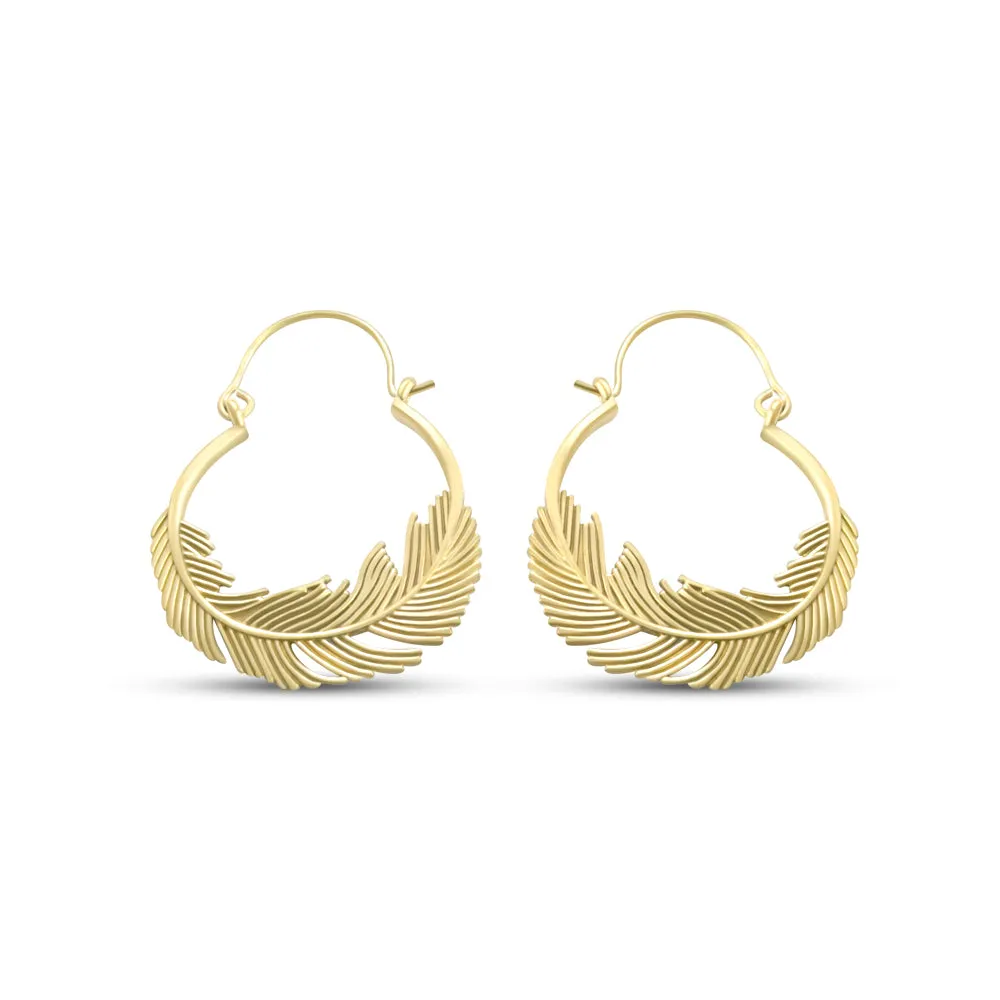 Gold Plated Feather Simple Hoop Earrings