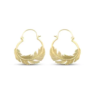 Gold Plated Feather Simple Hoop Earrings