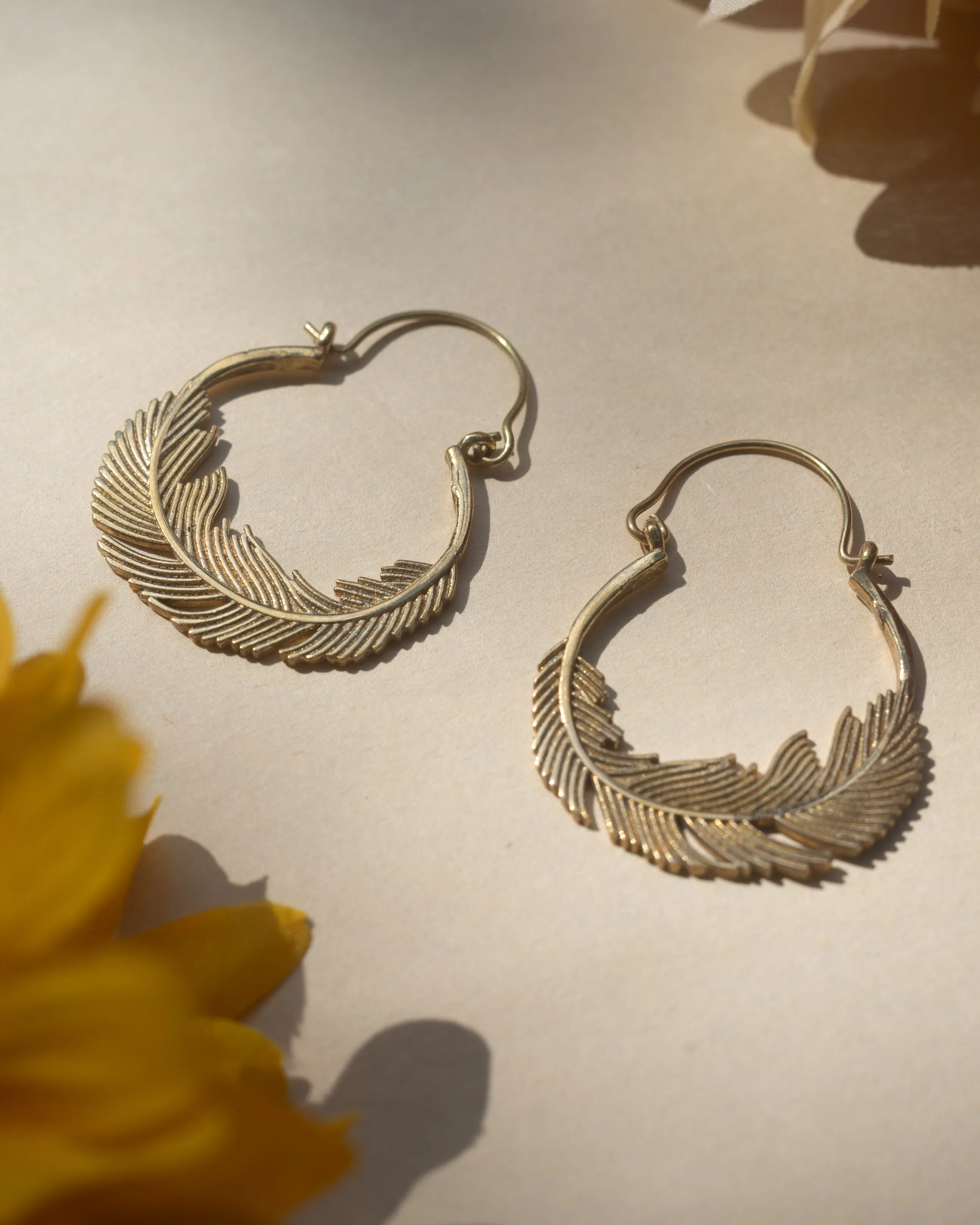 Gold Plated Feather Simple Hoop Earrings