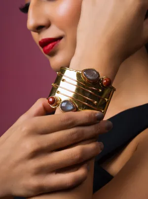 Gold Plated Garnet Jaspar Cuff