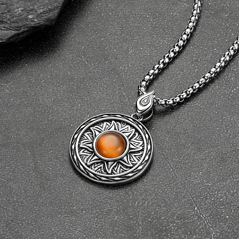 Gothic Tiger Eye Stone Sun Pendant Protection Necklace for Men