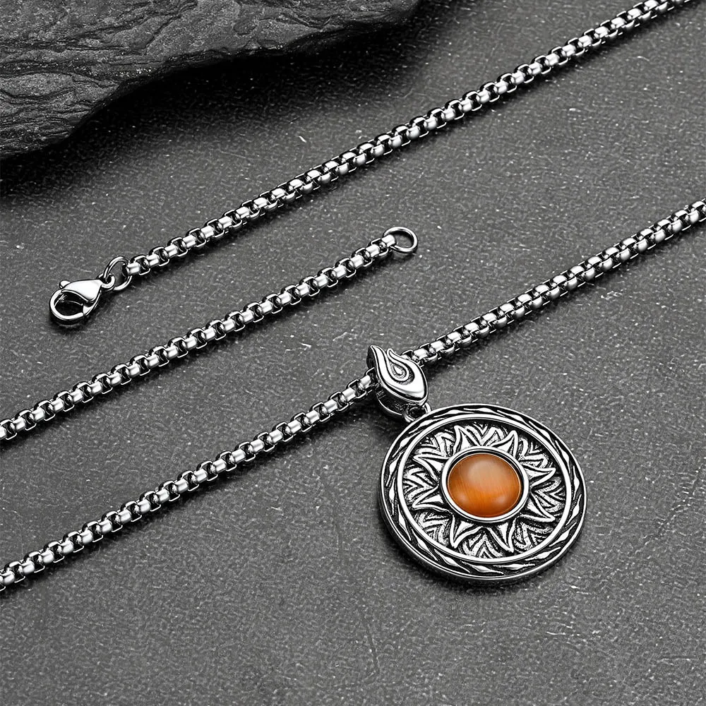 Gothic Tiger Eye Stone Sun Pendant Protection Necklace for Men