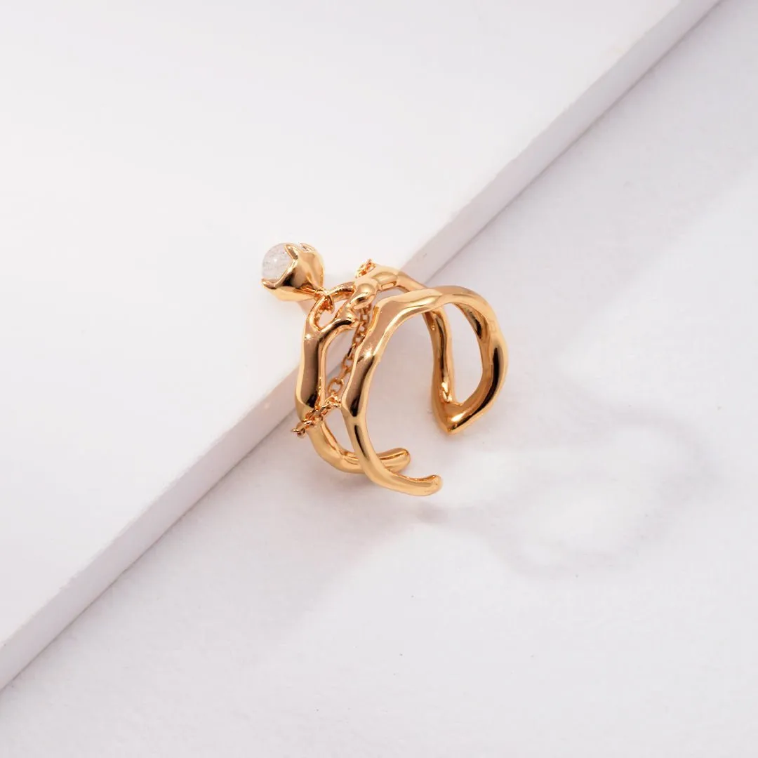 Grey Moonstone Double-layered Open Ring