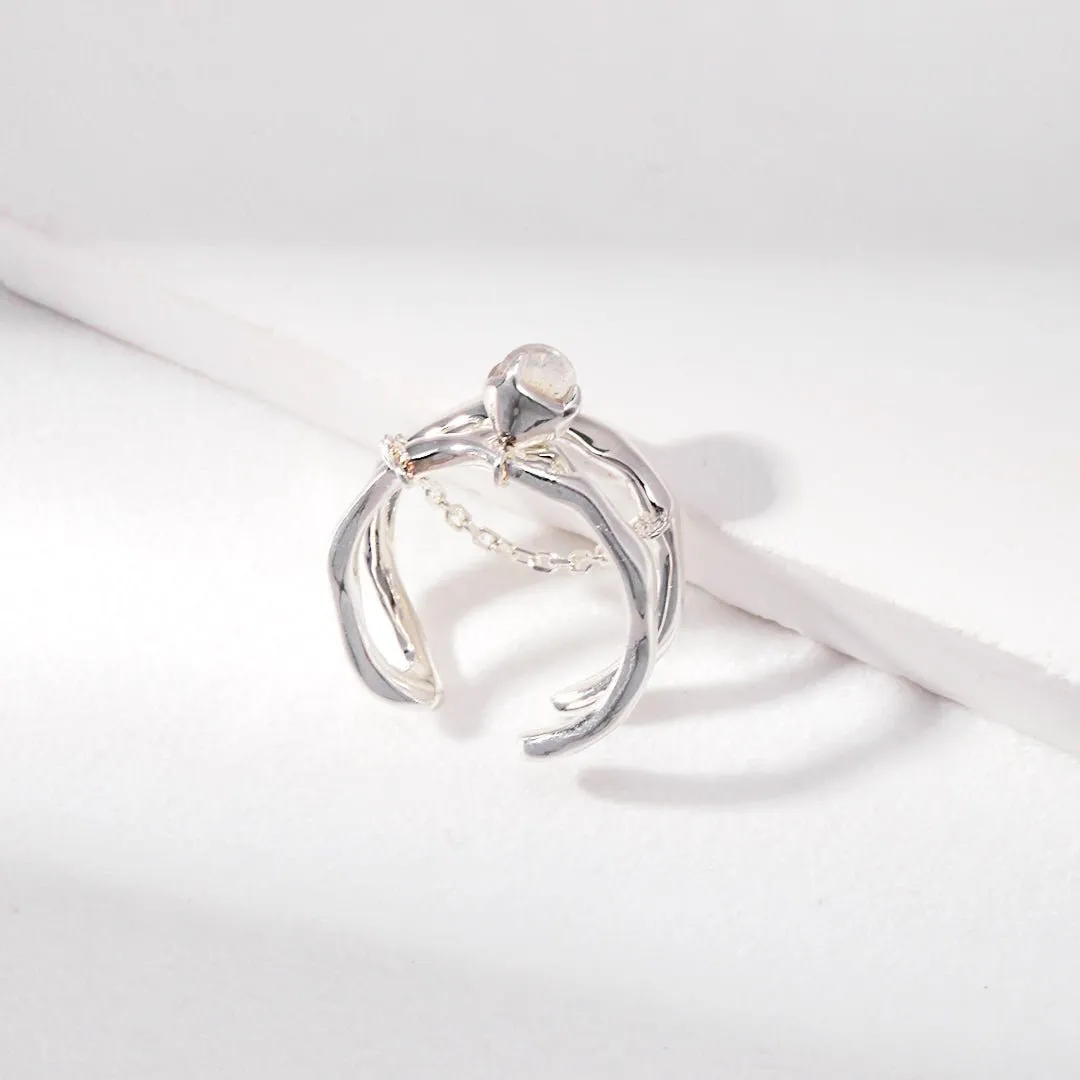 Grey Moonstone Double-layered Open Ring