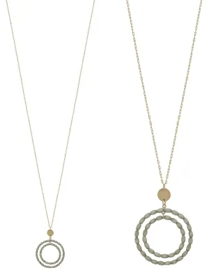 Grey Wood Double Layered Hoop on Gold Chain 34" Necklace