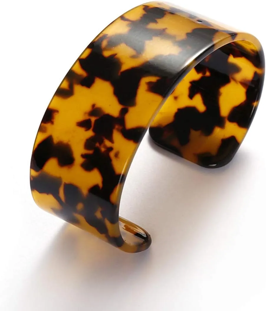 HUNO Tortoise Acrylic Resin Thick Wrap Bracelet Adjustable Statement Leopard Print Open Cuff Bangle for Women Girls