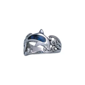 Inlaid Dolphin & Wave Waves Sterling Silver Ring TR1847