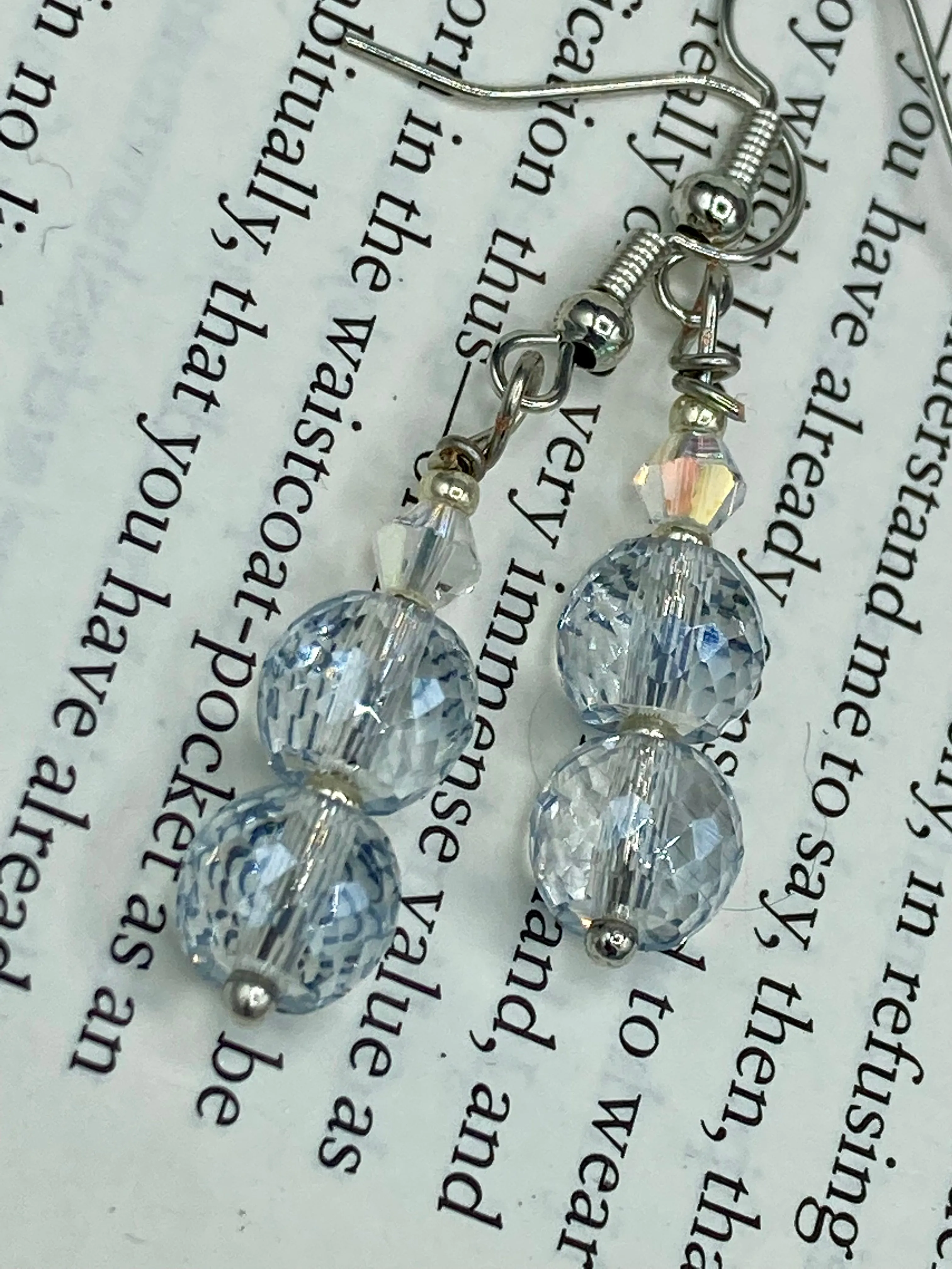 Iridescent And Silver Glass Beaded Earrings, Shabby Boho Chic