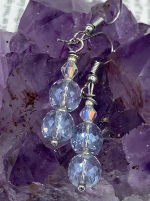 Iridescent And Silver Glass Beaded Earrings, Shabby Boho Chic