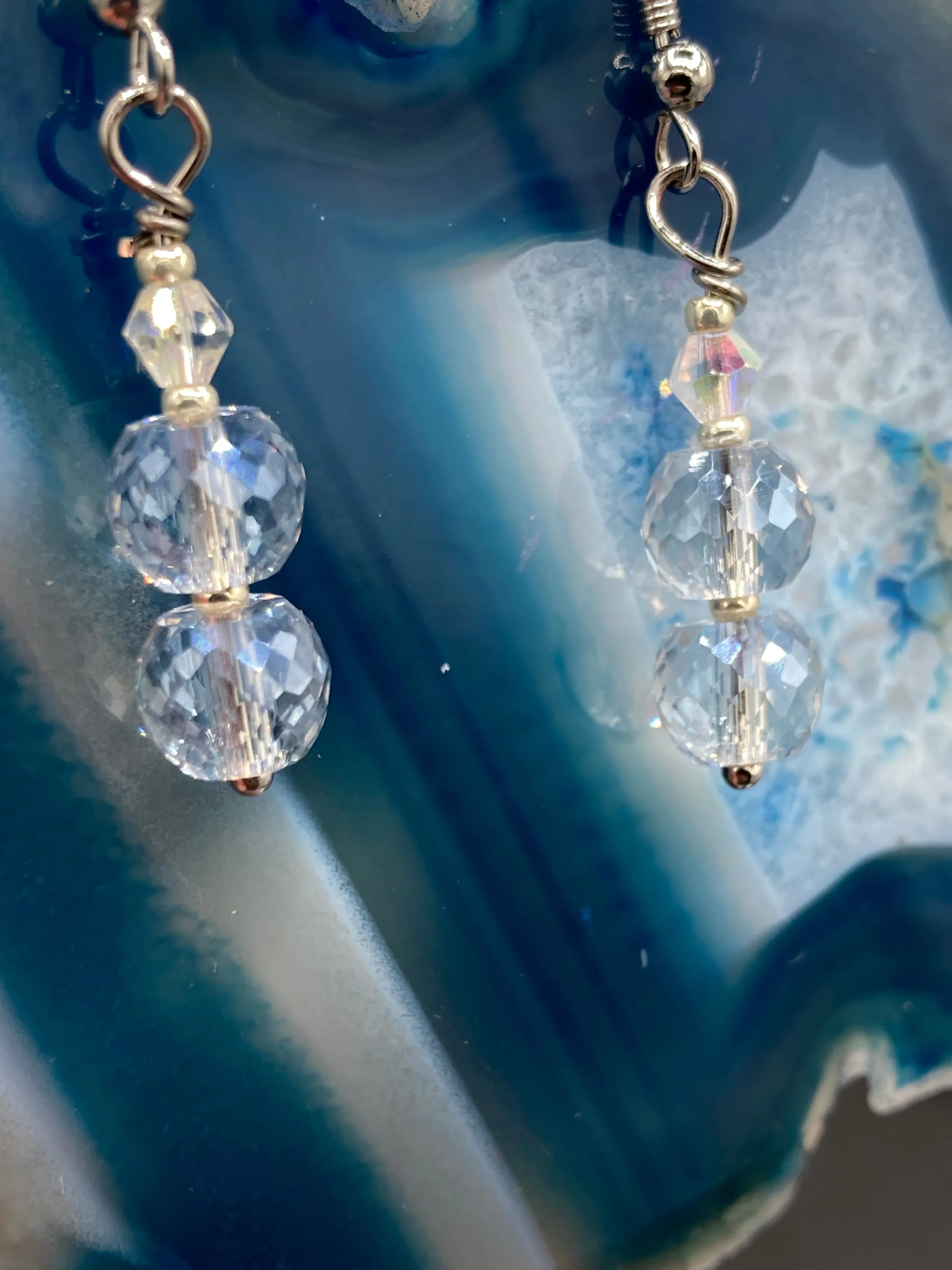 Iridescent And Silver Glass Beaded Earrings, Shabby Boho Chic