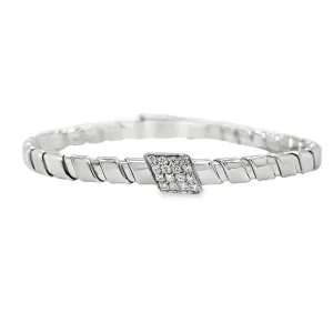 Italian Two Tone Diamond Flexible Ridged White Gold Bangle Bracelet