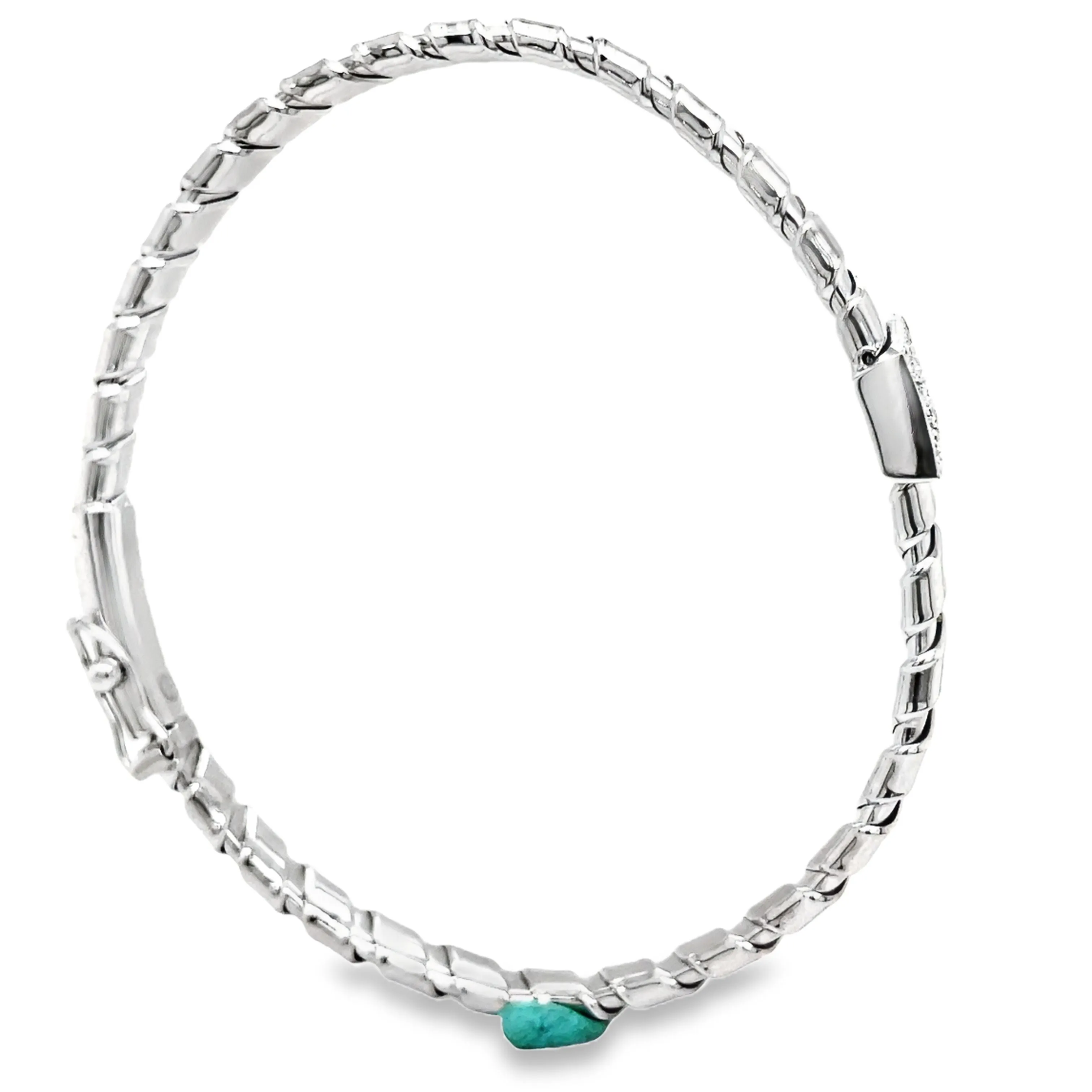 Italian Two Tone Diamond Flexible Ridged White Gold Bangle Bracelet