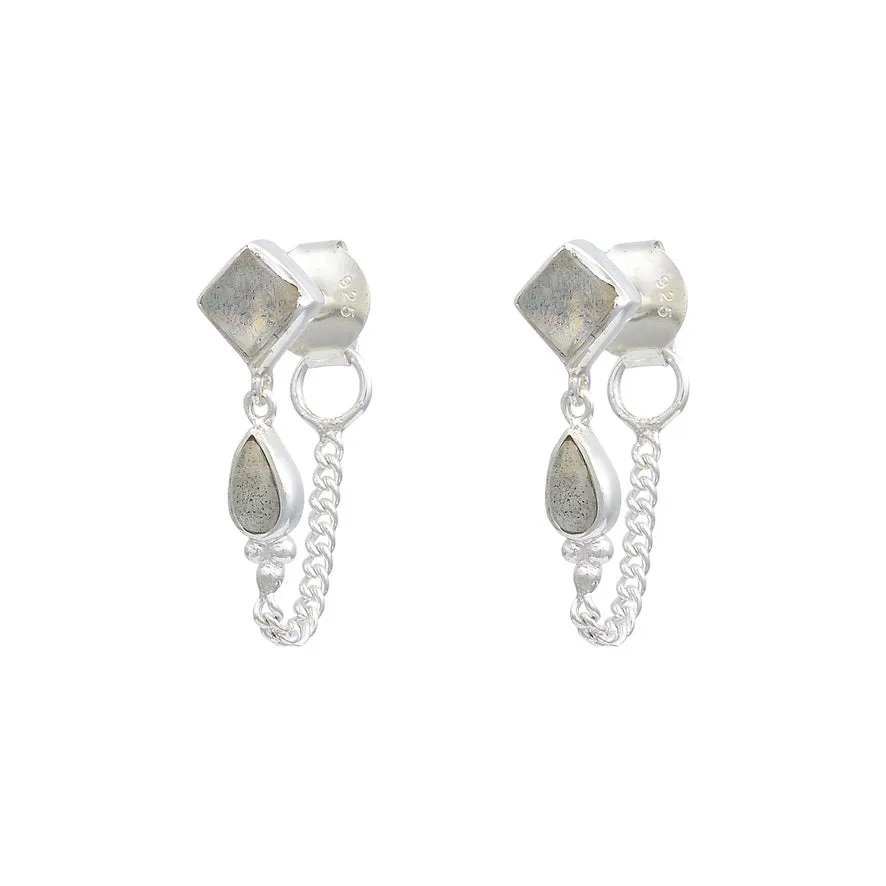 Kalani Silver Labradorite Front to Back Stud Earrings