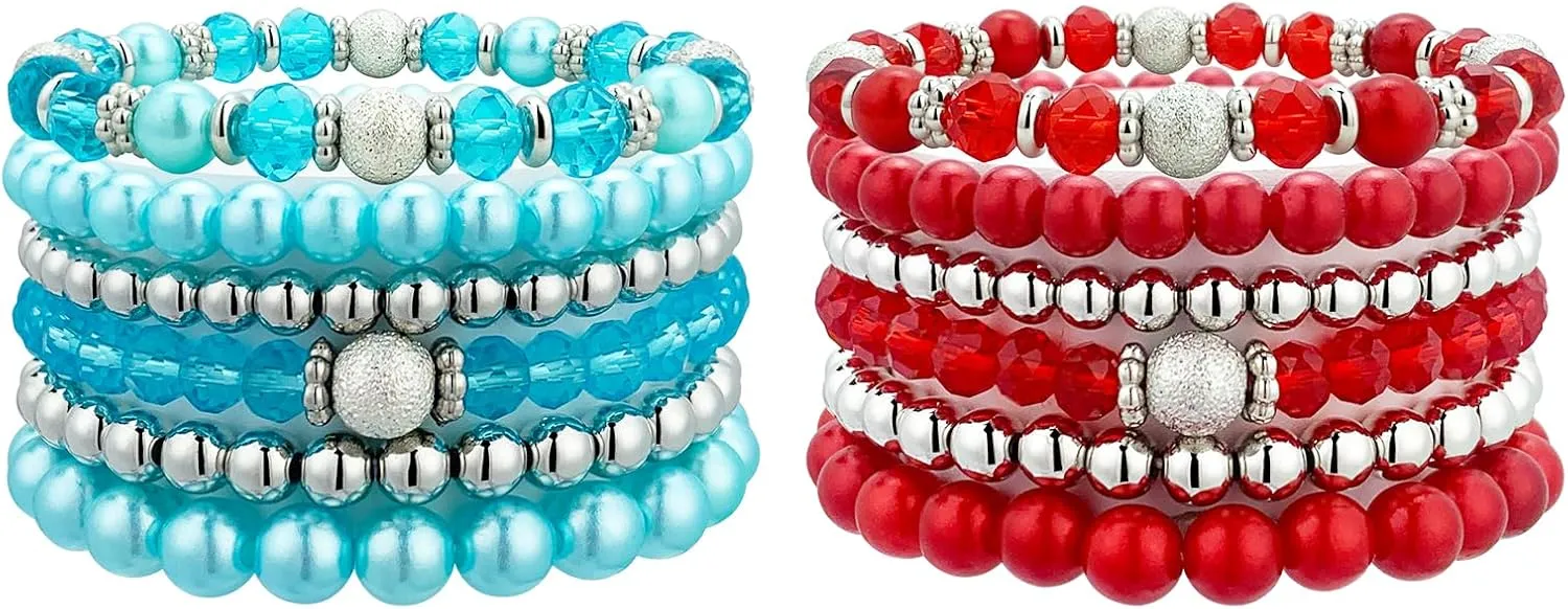 KOLODOGO 12PCS Boho Beaded Bracelets for Women Stackable Stretch Bangles Bracelets Multi-Color Layered Adjustable Bracelet for Women