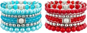 KOLODOGO 12PCS Boho Beaded Bracelets for Women Stackable Stretch Bangles Bracelets Multi-Color Layered Adjustable Bracelet for Women