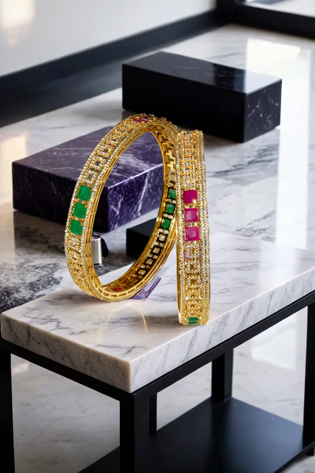 Kyra - Dual-Tone Bangles with Rhodium or Gold Plating Bangles (Set of 2)