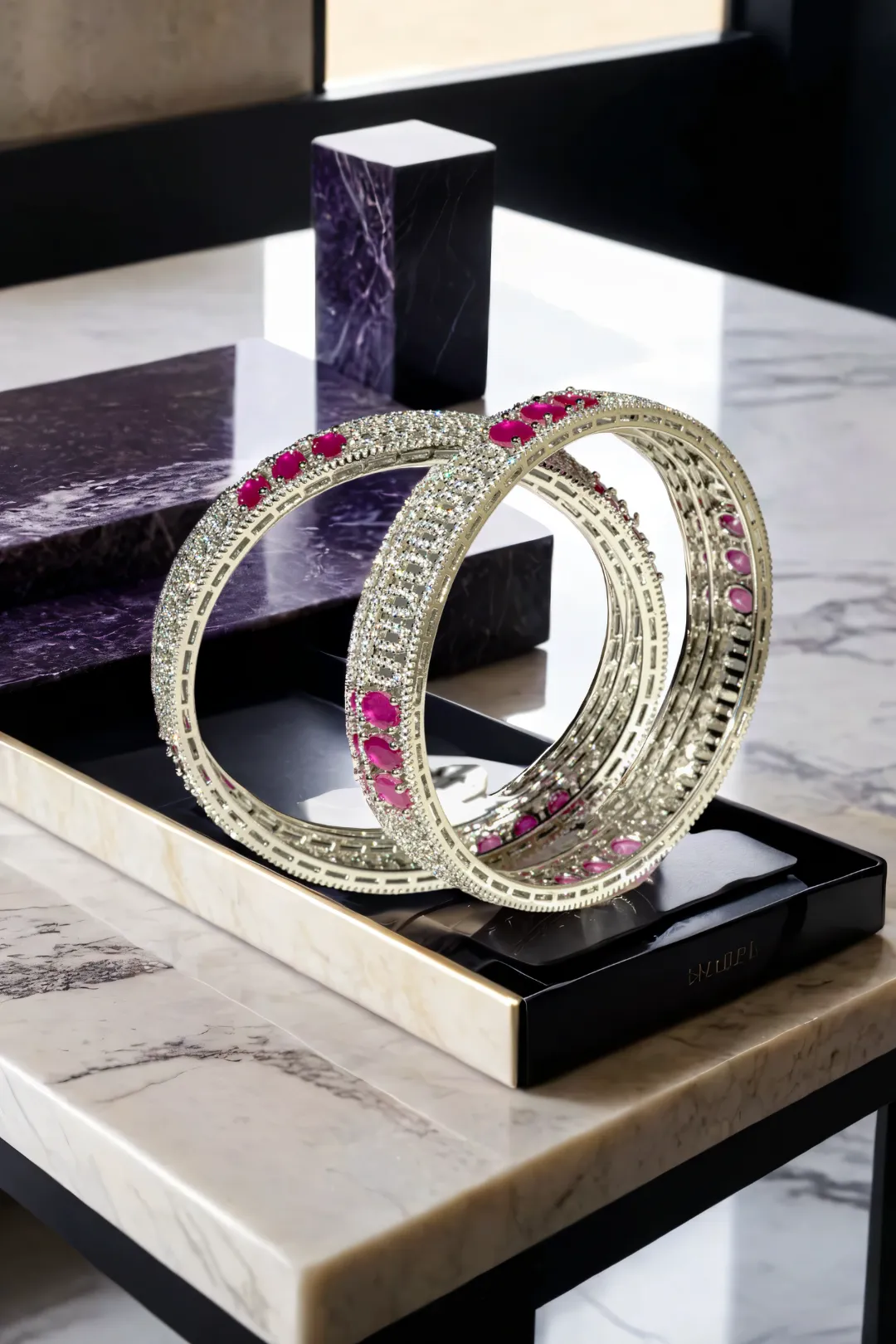 Kyra - Dual-Tone Bangles with Rhodium or Gold Plating Bangles (Set of 2)